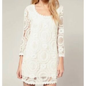 French Connection Cream Long Sleeve Crochet Dress Size 0
